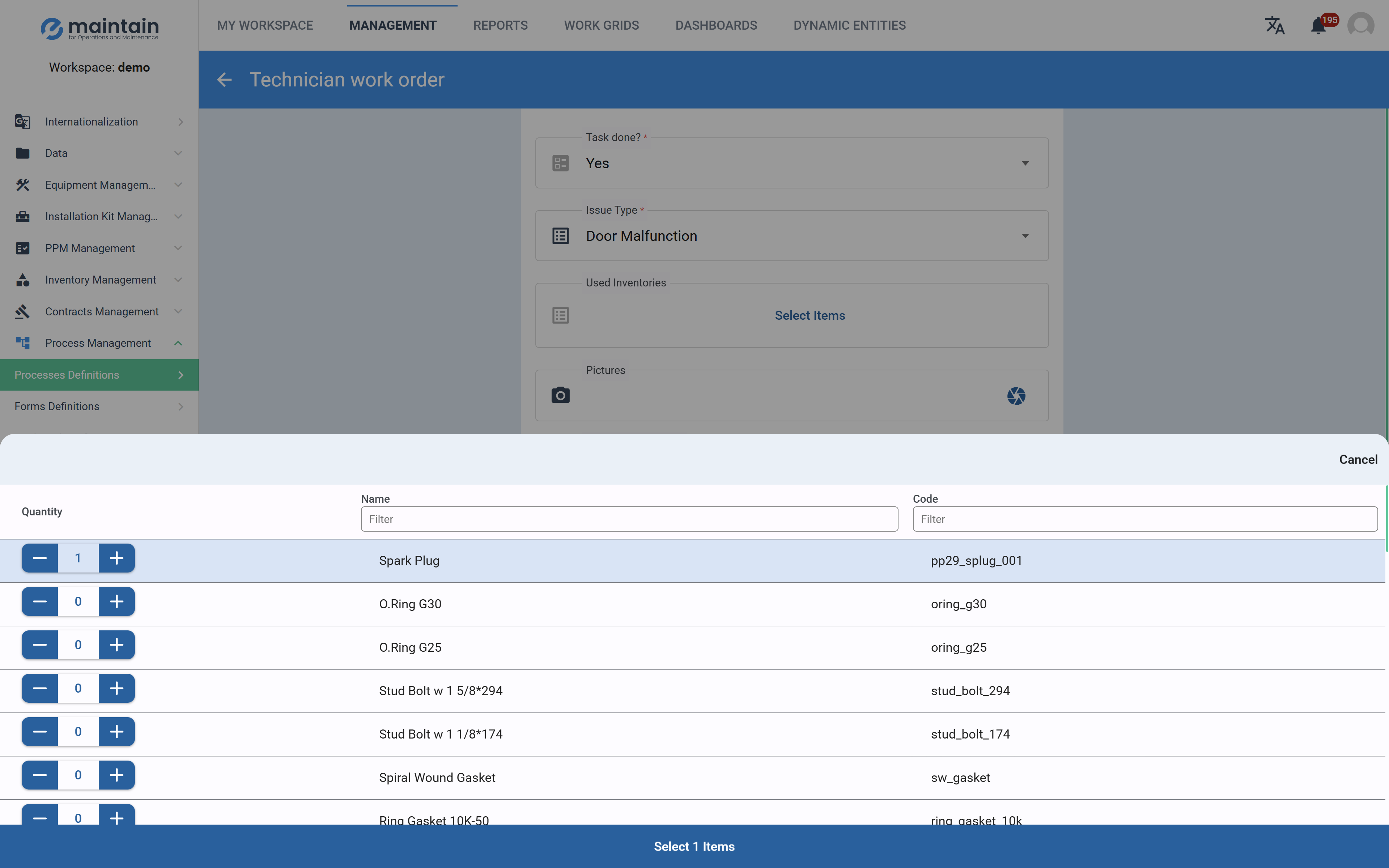 Inventory and spare parts management